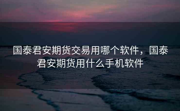国泰君安期货交易用哪个软件，国泰君安期货用什么手机软件